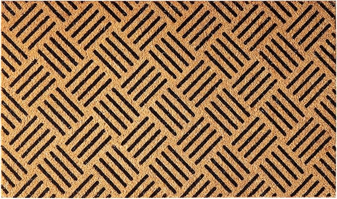 Welcome Doormats, Natural Coco Coir Mats with Non-Slip PVC Backing, Indoor Outdoor Mats for Home & Office, Floor Rugs for Door Decor, Geometric Porch Rug with Black Diamond Pattern, 30"x17"