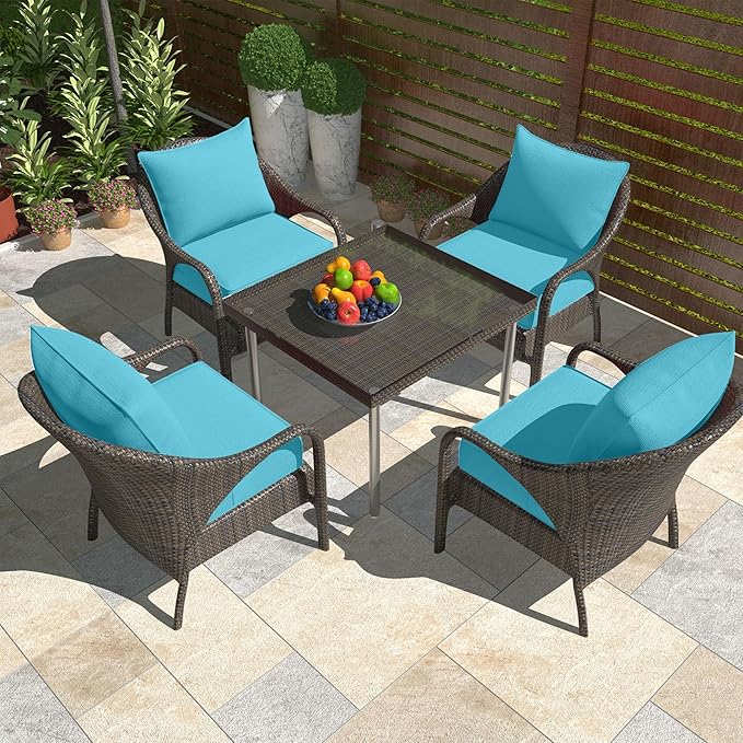 Outdoor Deep Seat Cushion Set, Fade Resistant Patio Chair Cushions, 24x24x6 Inch Patio Sofa Furniture Pad with Removable Cushion Covers (Lake Blue, 24''Lx24''Wx6''H-1pcs Set)