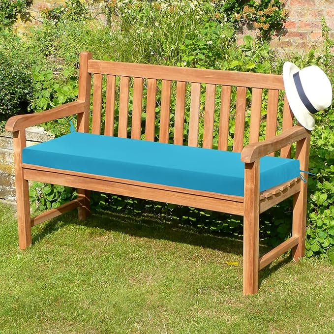 Outdoor Bench Cushion Waterproof 45"x18" – Fade-Resistant Patio Furniture Cushion with Ties for Porch Swing, Loveseat, or Indoor Bench Replacement, Teal
