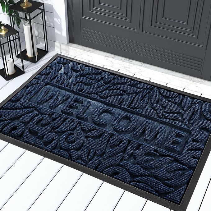 Yimobra Large Welcome Mat 36x24, Waterproof Non-Slip Outdoor Mats for Front Door Outside Entrance, Low-Profile Entryway Mat Indoor for Garage Patio, Blue