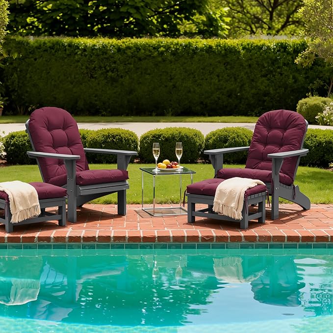 Adirondack Chair Cushion with Ottoman, Folding Adjustable Adirondack Seat Cushions, Waterproof Adirondack Patio Chair Pads for Garden, Deck, or Poolside, Small-Beaujolais-2