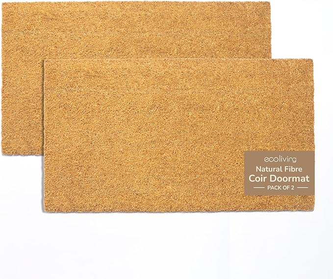 Welcome Natural Coir Doormats Pack of 2, Non-Slip PVC Backing, Indoor Outdoor Use for Home, Office, Patio & Entryway Decor, Beige, 30"x17"