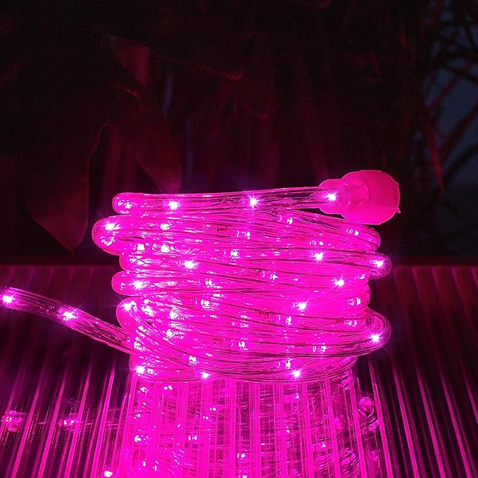 Waterproof LED Rope Lights, Connectable & Flexible with 8 Modes, Outdoor Lighting for Deck, Garden, Pool, Patio & Christmas Decor (Pink, 50ft)