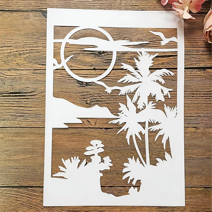 TIAMECH A4 Reusable Moon Tree Stencil for Painting - Night Scene Birds Layering Template, DIY Wall Art, Wood Furniture, Scrapbook & Crafts (8.3x11.7inch)
