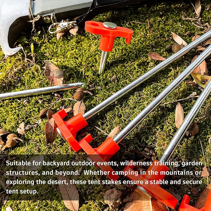 10PCS Tent Stakes,Heavy Duty Camping Tent Stakes Non-Rust Metal Tent Pegs for Garden,Hiking,Canopies,Tarp with 10pcs Rubber Protective Sleeve (Orange)