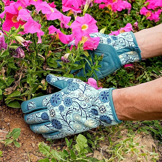 Pleneal Gardening Gloves for Women - Leather Garden Gloves Thorn Proof, Outdoor Protective Working Gloves
