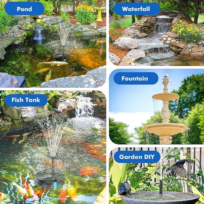 POPOSOAP Solar Fountain Pump with Pond Filter Kit, 8W Solar Pond Pump with Pond Filter Box, Pond Filter for Outdoor Pond Garden Fountain Waterfall DIY Water Feature-P3081