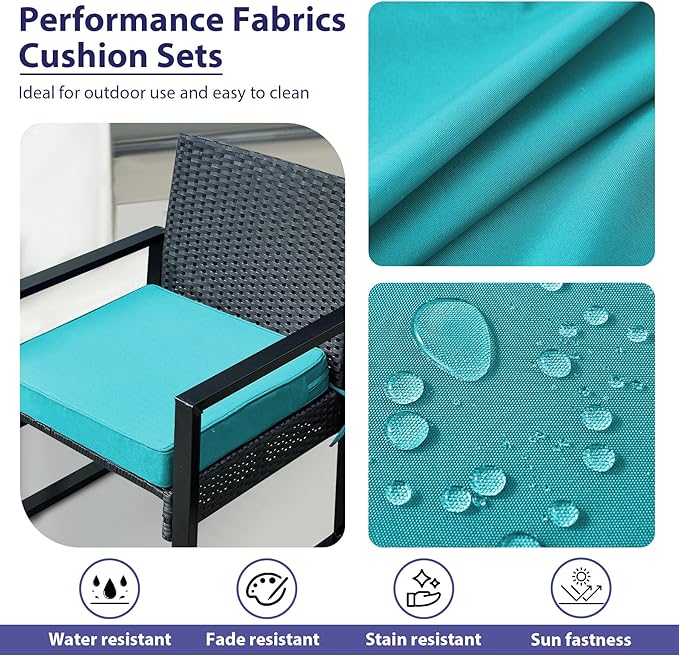 Outdoor Chair Cushions Set of 4,Waterproof Outdoor Seat Cushions for Patio Furniture,Patio Chair Cushion with Handle and Ties, Square Out Door Chair Pads,19" x 19" x 3", Teal