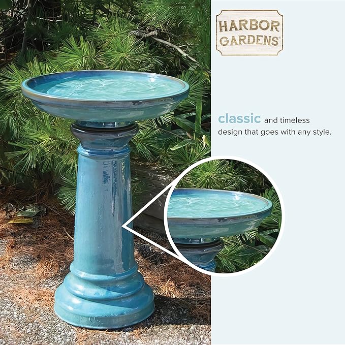 GP0110ES Harbor Gardens Bird Bath, 24 Inch, Light Blue