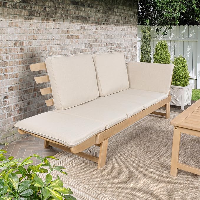 JONATHAN Y SFB1000A Hartley 2-Seat Modern Scandinavian Folding Wood Outdoor Day Bed Sofa Mid-Century, Classic, Transitional, Industrial for Backyard, Patio, Porch, Beige/Light Teak