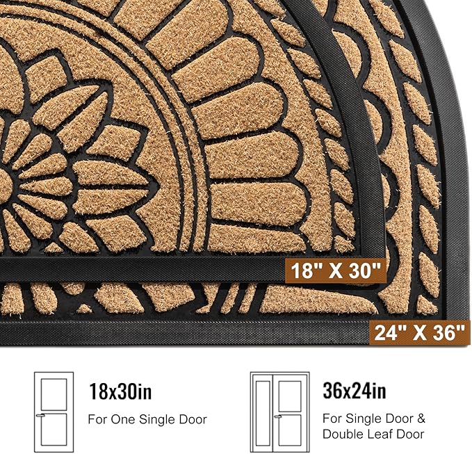 Mibao Front Door Mat Indoor Outdoor Entrance, Semicircular Entrance Mat, Half Round Waterproo Non-Slip Durable Rubber Door Mats, Low Profile Heavy Duty Doormat for Garage, Patio, 30" x 18", Yellow