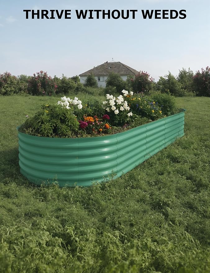IDEAHOUSE 2-Pack Raised Garden Bed - Heavy-Duty Galvanized Steel Outdoor Planter Box for Vegetables, Flowers & Herbs - Rust-Resistant, Easy-Assembly Garden Box, Beige/Green