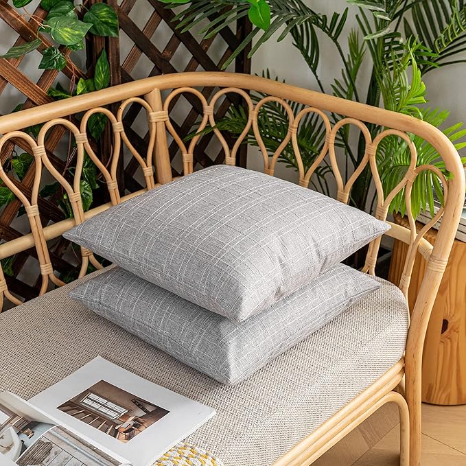 Kevin Textile Pack of 2 Outdoor Waterproof Pillow Covers Checkered Decorative Cushions Sham Throw Pillowcases Shell for Patio Tent Garden Couch Bed Sofa 22x22 Inch Grey