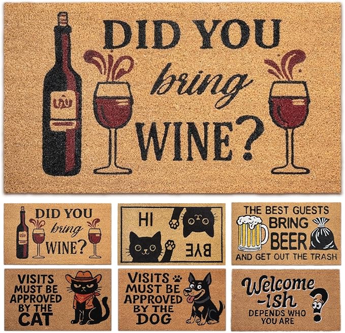 Coir Doormat Outdoor Entrance - Did You Bring Wine - 17"x30" - Funny Door mats Outside - Welcome mat Funny - Indoor/Outdoor Doormat