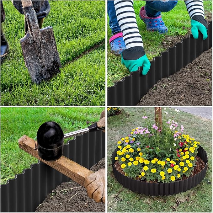 Corrugated Metal Garden Edging 6" x 40Ft, Landscape Edging Border for Lawn, Flower Bed, Garden Fence, Paver Edging (Black)