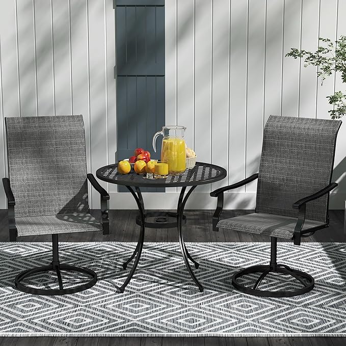 Outsunny Outdoor Patio Swivel Chairs Set of 2, High Back Patio Dining Chairs with All-Weather Mesh Fabric and Metal Frame for Backyard, Lawn, Porch or Garden, Gray