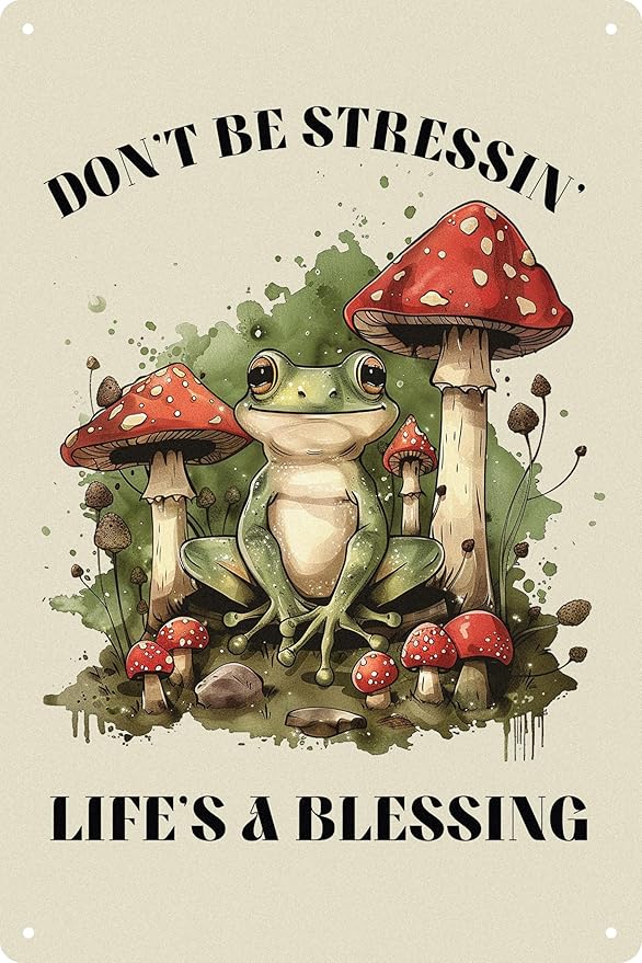 Frog Room Retro Tin Metal Signs Inspirational Quotes Vintage Don't Be Stressin Life Is a Blessing Wall Art Decor for Home Cafe Reading Room Coffee Shop 8x12 in