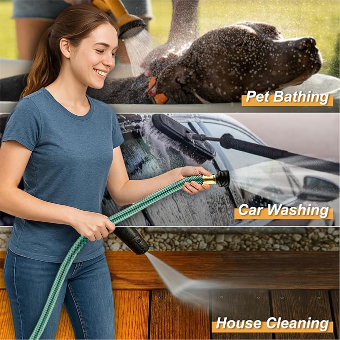 15FT Lightweight PVC Garden Hose: 1/2 Inch Flexible Hose with 3/4 Inch GHT and Shut Off Valve - Leak-Proof Design with Washers and Repair Connector for Small Yard Car Washing