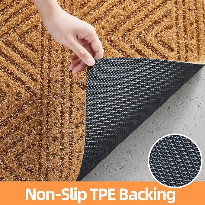 Front Door Mat Indoor Outside Entrance, Heavy Duty Dirt Trapper Coir Doormat with Non Slip Backing Entryway Rug for Front Back Door, 24x36, Brown