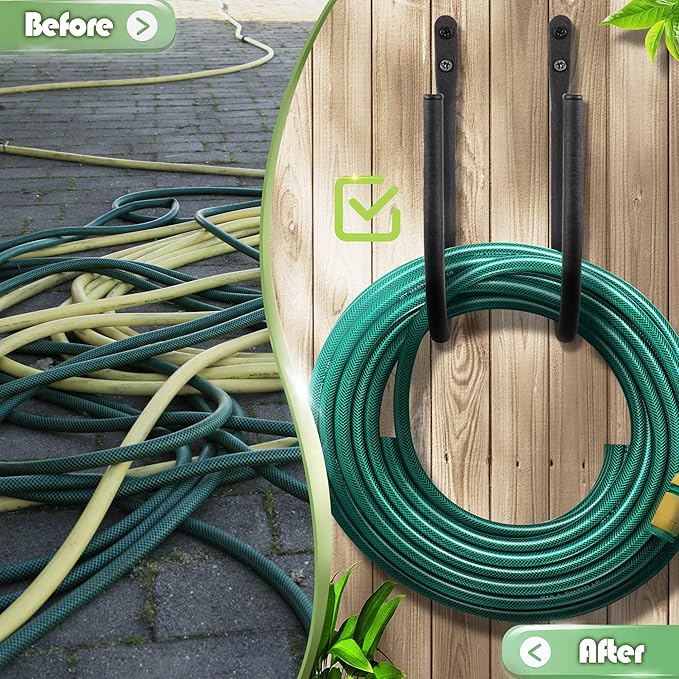 AJART Hose Holder Wall-Mount Outside: Heavy Duty Metal Outdoor Storage with Rustproof - Water Hose Hanger for Garden/Yard/Fence/Patio/House - 2 PCS
