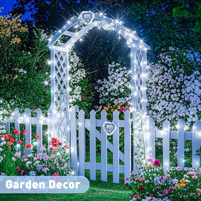 JMEXSUSS 2 Pack Solar String Lights Outdoor Waterproof, Each 33FT 100 LED Solar Fairy Lights Outdoor, 8 Modes White Christmas Light for Outside Yard Tree Patio Garden Wedding Christmas Decorations