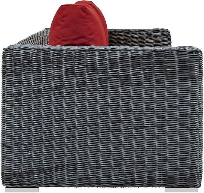 Modway Summon Wicker Rattan Outdoor Patio Sunbrella Sofa in Canvas Red