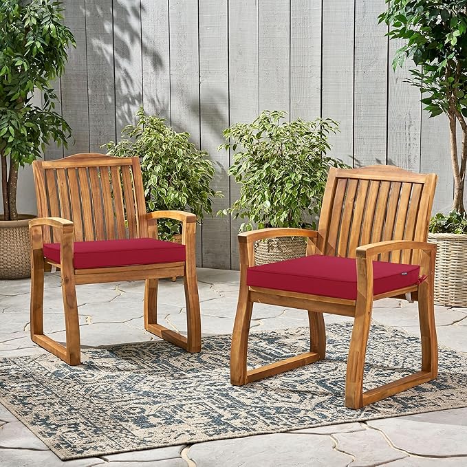 Outdoor Chair Cushions 16 x 17 Inch Waterproof Patio Chair Cushions with Tie 5 Year Color Fastness Thick Outdoor Seat Cushion for Garden Lawn Patio Furniture Burgundy Red Set of 2
