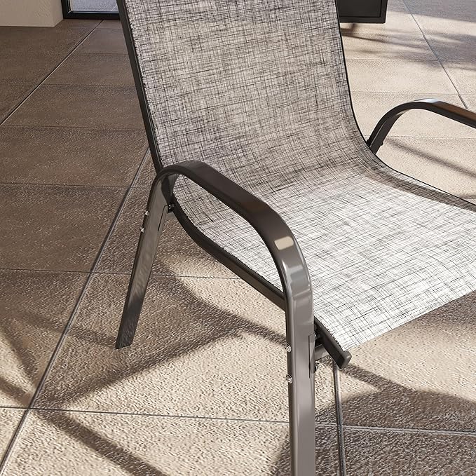 Outsunny Outdoor Dining Chairs Set of 4, Stackable Patio Dining Chairs, High Back Outdoor Patio Chairs with Breathable Mesh Seat, Metal Frame for Garden Lawn Backyard, Mixed Gray