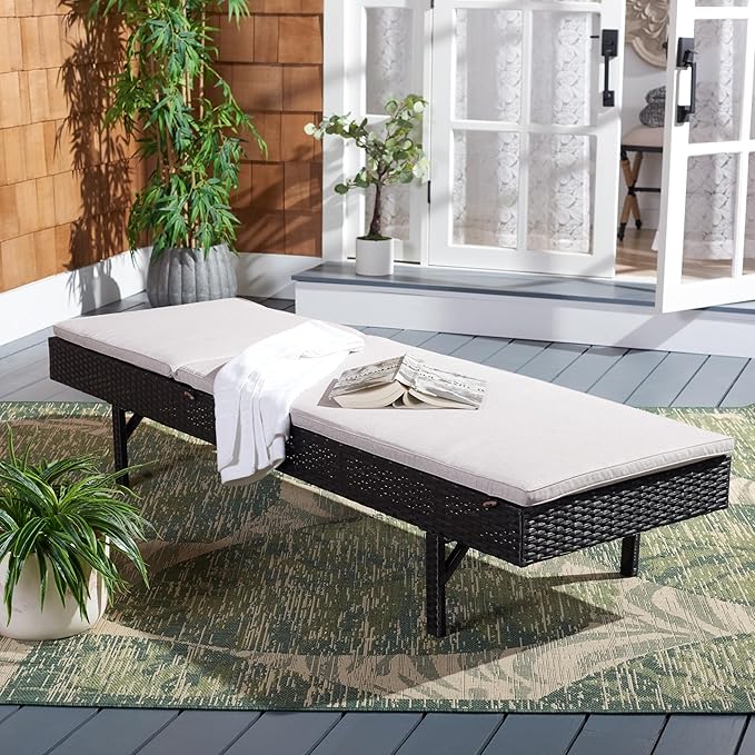 SAFAVIEH PAT7501E Cam Sunlounger Outdoor Set, Black/Light Grey