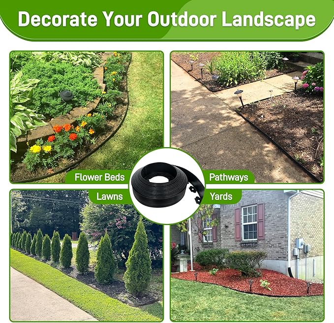 3.15" x 50' No Dig Landscape Edging, Plastic Garden Edging Borders with 75 Anchoring Spikes, Flexible Lawn Edging for Landscaping Garden Flower Beds Grass Yard Paver Pathway, Black
