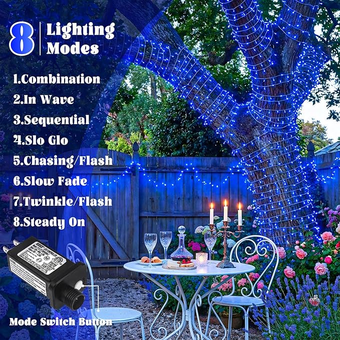 66FT 200 LED Christmas Lights Outdoor, Plug in Christmas String Lights Indoor Waterproof with 8 Modes, Connectable Clear Wire Twinkle Fairy Lights for Home Wedding Party Decor, Blue