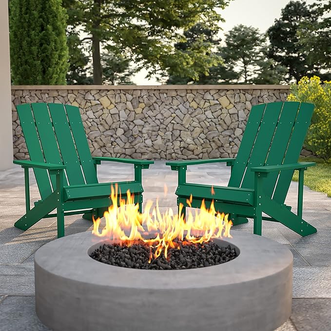Flash Furniture Charlestown Poly Resin Adirondack Chair - Green - All Weather - Indoor/Outdoor - Set of 2