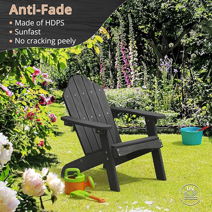 LUE BONA Kids Adirondack Chair, Black Poly Lumber Resin Chair, Toddler Adirondack Chair Weather Resistant, Kids Outdoor Patio Adirondack Lounge Chair for Balcony, Backyard, Preschool