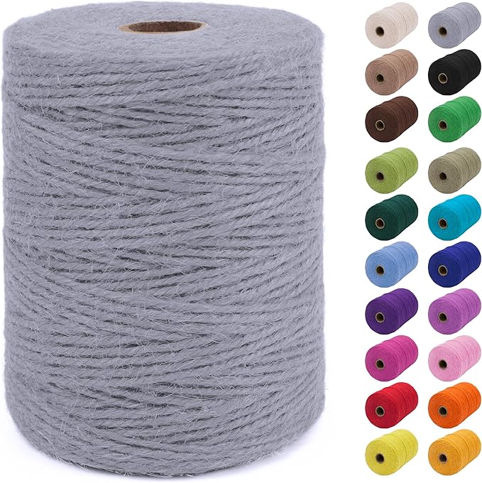JeogYong 2mm Jute Twine String 656 Feet Natural Thick Garden Twine for Crafts, Hemp Twine for Outdoor, Gardening, Gift Wrapping, Plants, Packing Materials (Gray)