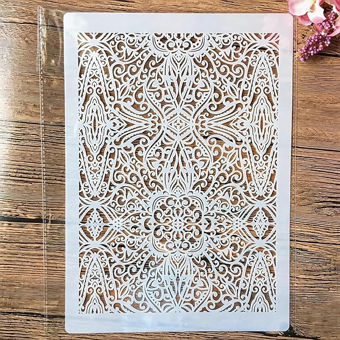 TIAMECH A4 Reusable Palace Texture Stencil for Painting - Vintage Geometry Graph Layering Template, DIY Wall Art, Wood Furniture, Scrapbook & Crafts (8.3x11.7inch)