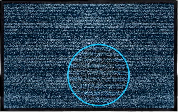 LuxUrux Striped Blue Door Mat (4x8 ft) - Heavy Duty, Easy Clean, Waterproof, Low-Profile - Ideal for Entry, Patio, Garage - Durable for High Traffic Areas.