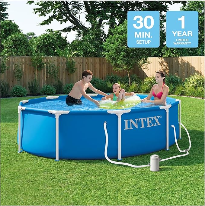 INTEX 28201EP 10Ft X 30In Metal Frame Above Ground Swimming Pool Set, Includes 330 GPH Cartridge Filter Pump, Puncture-Resistant Material, Rust Resistant, 1185 Gallon Capacity