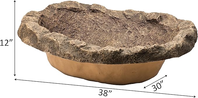 Small Flower Faux Rock Fiberglass Garden Decorative Water Pond, 17 Gallon Sandstone Outdoor Patio Bed Waterfall Pond