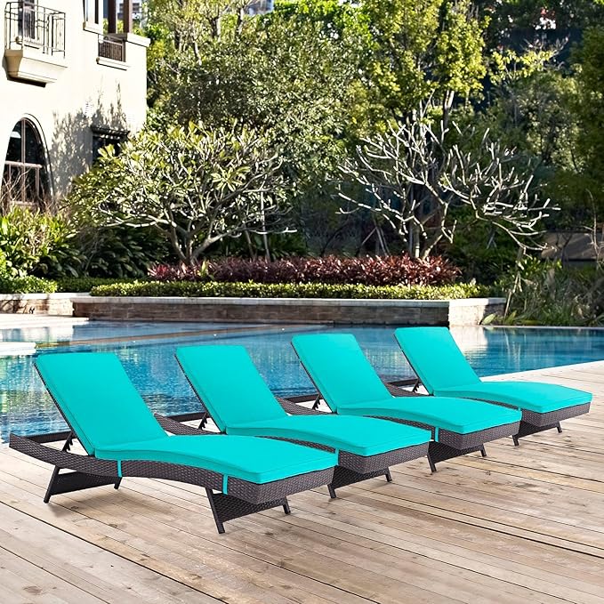 Modway Convene Wicker Rattan Outdoor Patio Chaise Lounge Chairs in Espresso Mocha - Set of 4