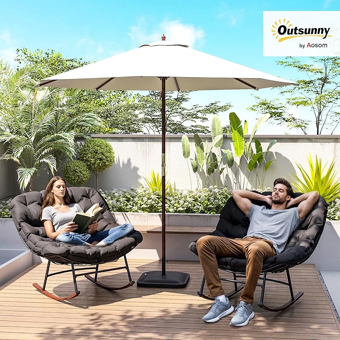 Outsunny Outdoor Rocking Chair Set of 2, Oversized Rocking Papasan Chairs with Cushions, Steel Frame, Comfy Outdoor Rockers for Patio Porch Lawn Garden, Black
