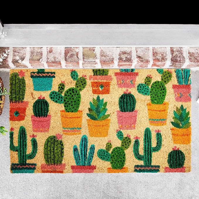 Juvale Natural Coco Coir Door Mat - Outdoor Welcome Mat for Front Door - Dirt-Cleaning Doormat for Outdoor Entrance - Cactus Coir Doormat for Entry - 17 x 30 in, 0.6 in Pile