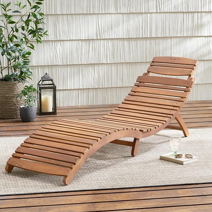 Christopher Knight Home Viola Outdoor Chaise Lounge Chair, Patio Acacia Wood Chaise Lounge Outdoor, Foldable Single Lounge Sofa, Poolside Beach Yard Seating, Curved and Slatted Design, Brown