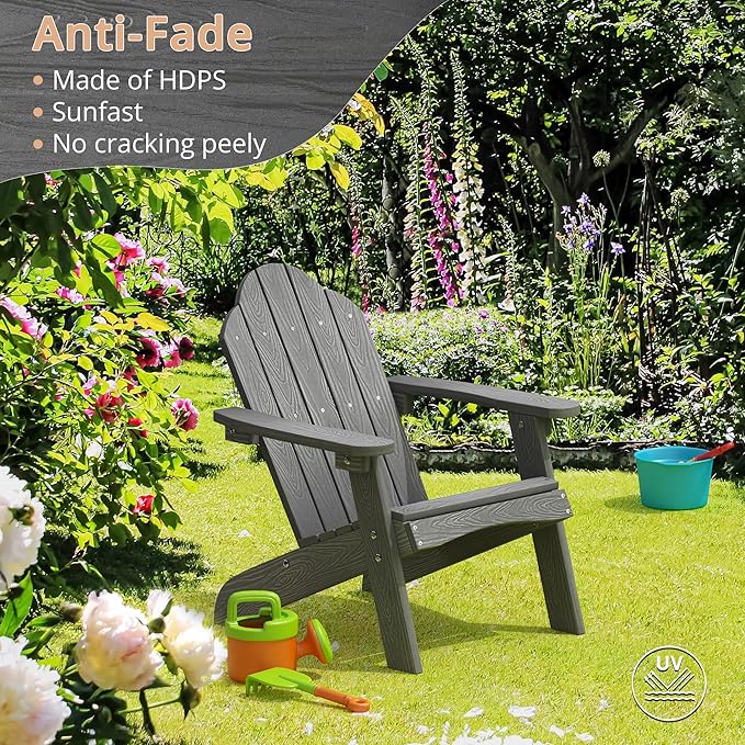 LUE BONA Kids Adirondack Chair Set of 2, Gray Poly Lumber Plastic Adirondack Chair, Toddler Adirondack Chair Weather Resistant, Kids Outdoor Patio Adirondack Lounge Chair for Balcony, Backyard