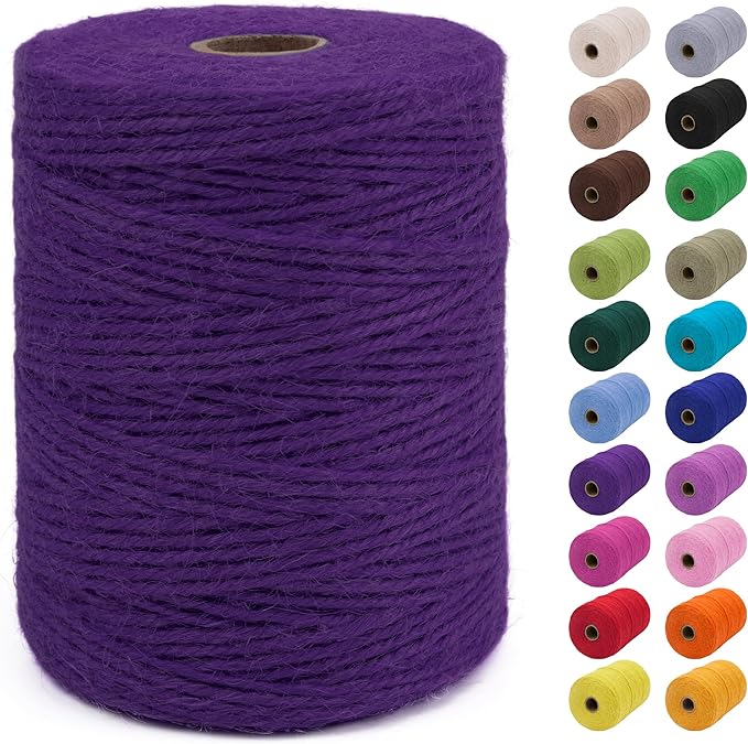 JeogYong 2mm Jute Twine String 656 Feet Natural Thick Garden Twine for Crafts, Outdoor, Gardening, Gift Wrapping, Plants, Packing Materials (Dark Purple)