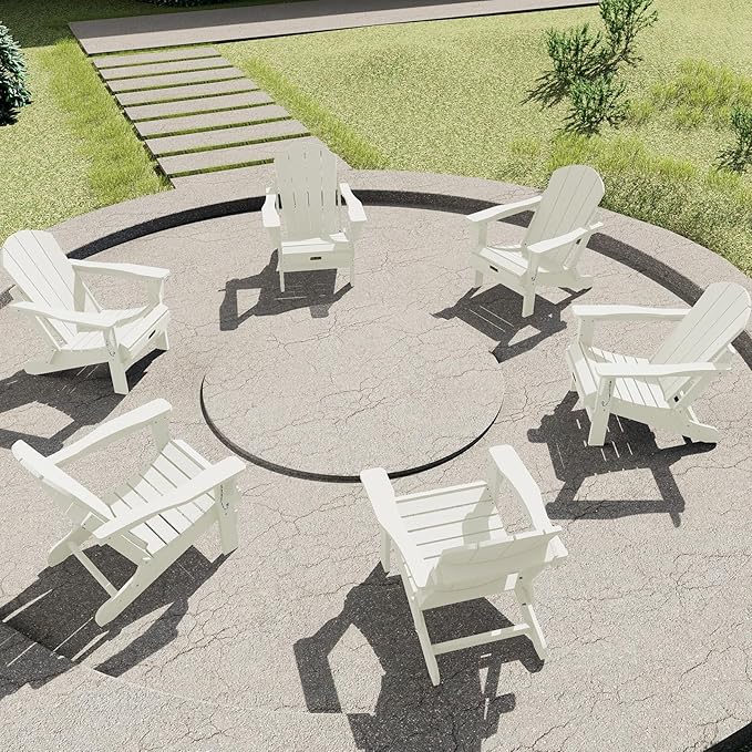SERWALL Adirondack Chair - Folding Adirondack Chairs Hips Outdoor Chairs Set of 8 Weather Resistant- White