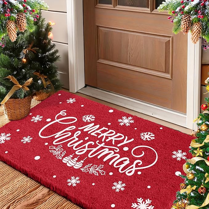 LuxUrux Extra Large Merry Christmas Welcome Mat Outdoor Coco Coir Doormat, with Heavy-Duty Backing, Perfect Color/Sizing for Outdoor/Indoor uses. (24'' x 36'' Inch, Merry Christmas)