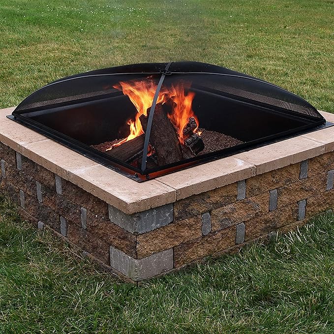 Sunnydaze Heavy-Duty Steel Mesh Fire Pit Spark Screen Cover - Outdoor Fire Pit Screen Cover - Square - Black - 30-Inch