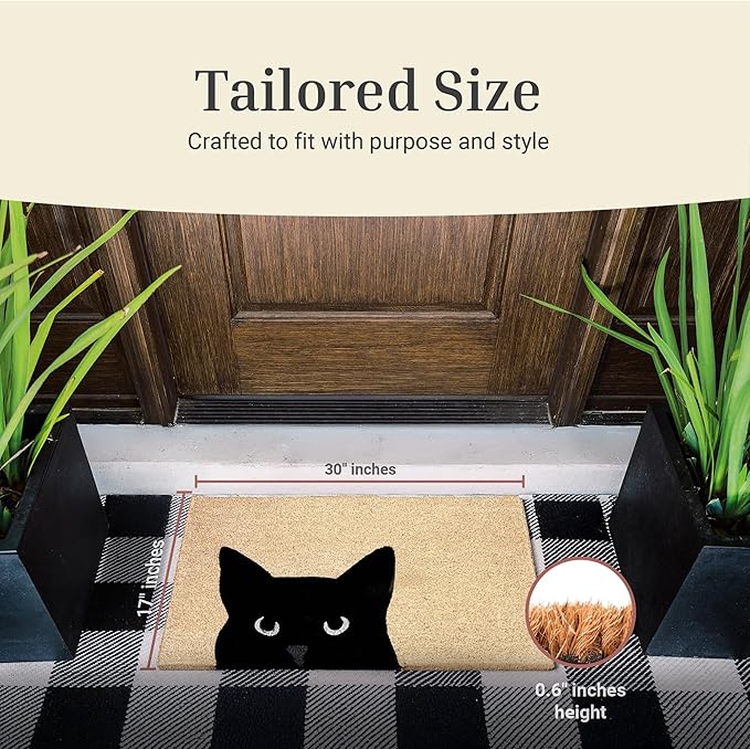 THEODORE MAGNUS Door Mat - Cat Welcome Mat for Front Door with Non-Slip Backing - Durable Doormat - Perfect for Outside Entrance Matt - Outdoor/Indoor - Curious Cat - 17" x 30"