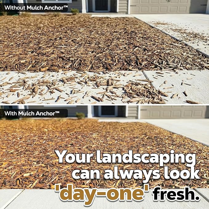 DOMINATOR Mulch Anchor 2.5 Gallons - Mulch Glue and Pea Gravel Stabilizer, Ready to Use Spray, Lasts up to 2 Years, Fast-Dry, Non-Toxic, Strong Mulch Glue for Landscapes