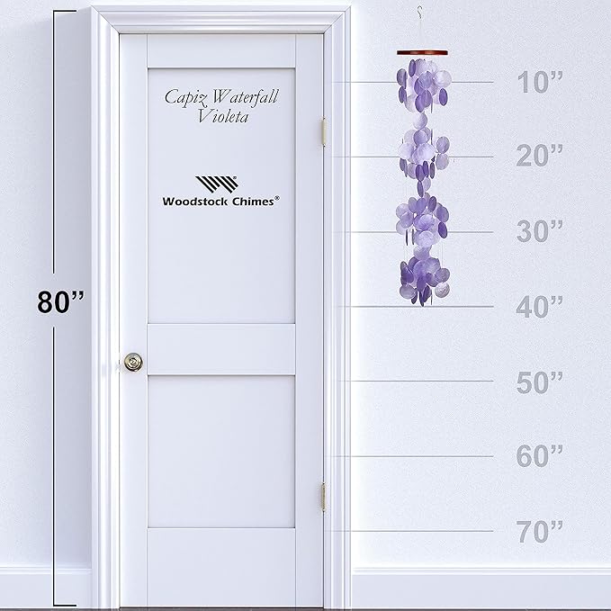 /Woodstock Wind Chimes for Outside, Outdoor Decor, Garden, Porch, and Patio Decor, (40") Decorative Wind Chime, Dorm Room Decor, Teen Décor, Capiz Waterfall, Purple Violeta Capiz Wind Chime (CWRV)